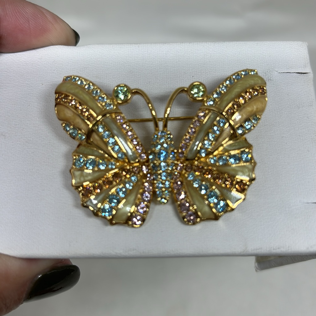 Beautiful Signed Swarovski Crystal And Enamel Butterfly Pin